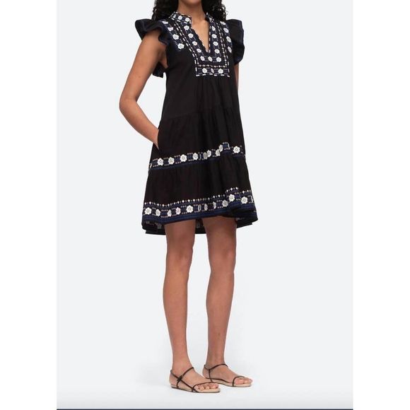 SEA Dresses & Skirts - NEW SEA shaina embroidery flutter sleeve dress in black